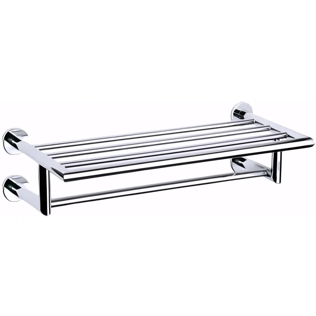 [0702081] Toallero repisa de Latón/Cromado serie Cubik con barra y cuatro anclajes