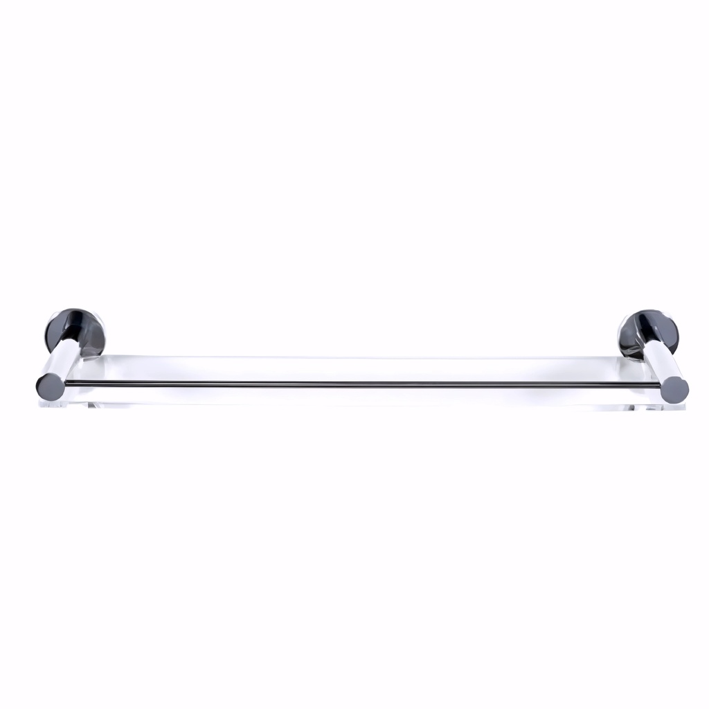 Repisa en Metacrilato con soportes inox pulido con barra frontal