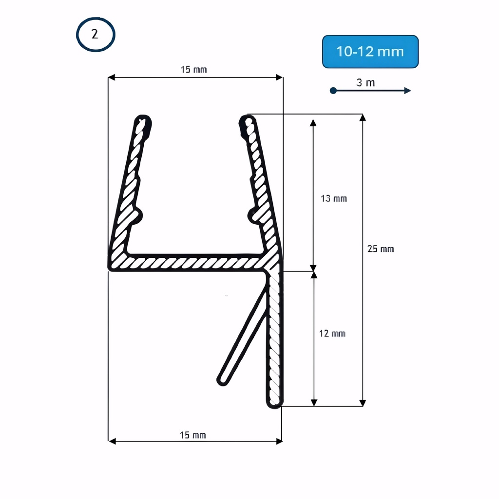 [9300002] BARRA BURLETE UNA ALA LATERAL RIGIDA 10/12MM a 3M (2)  PGX-169