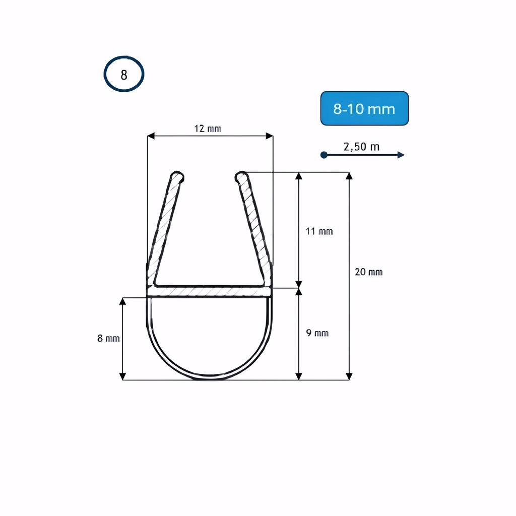 [9300008] BARRA BURLETE 8-10MM BURBUJA (8) BARRA A 2.50 MTRS PGE-493