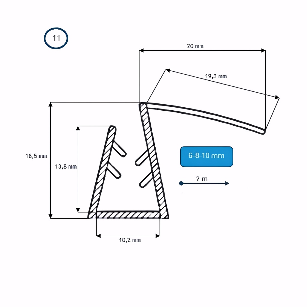 [9300011] BARRA BURLETE CORREDERA BAJO VIERTEAGUAS 6-10 2MT (11) PGE-729