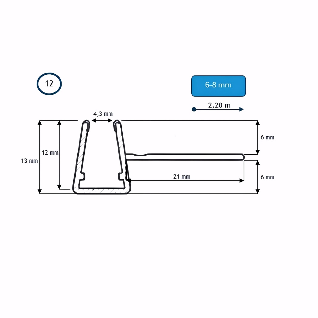 BARRA BURLETE CRUCE CORREDERAS 6-8 mm.a 2.2MT (12) PGE-1000/21
