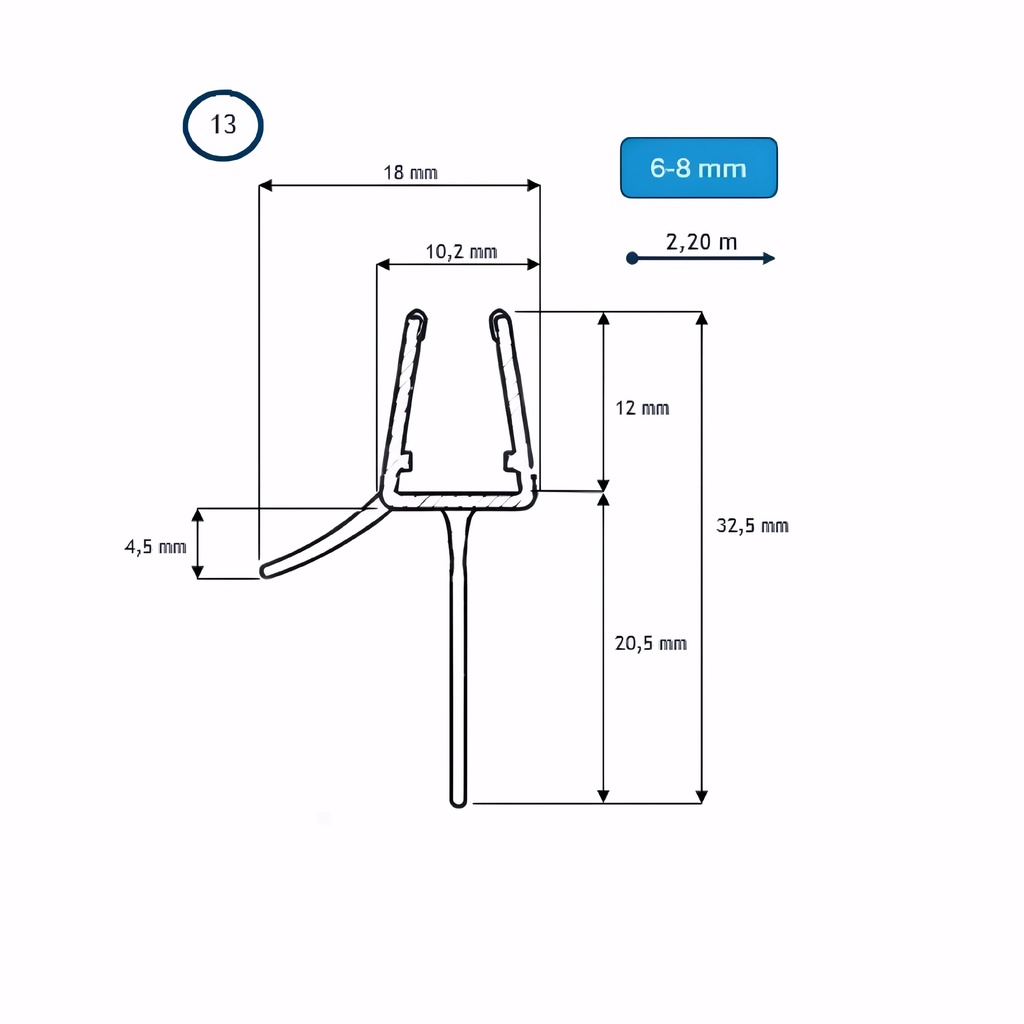 [9300013] BARRA BURLETE 06-08MM ALA CENTRAL LARGA+LATERAL 2.2 (13) PGE-1065/6