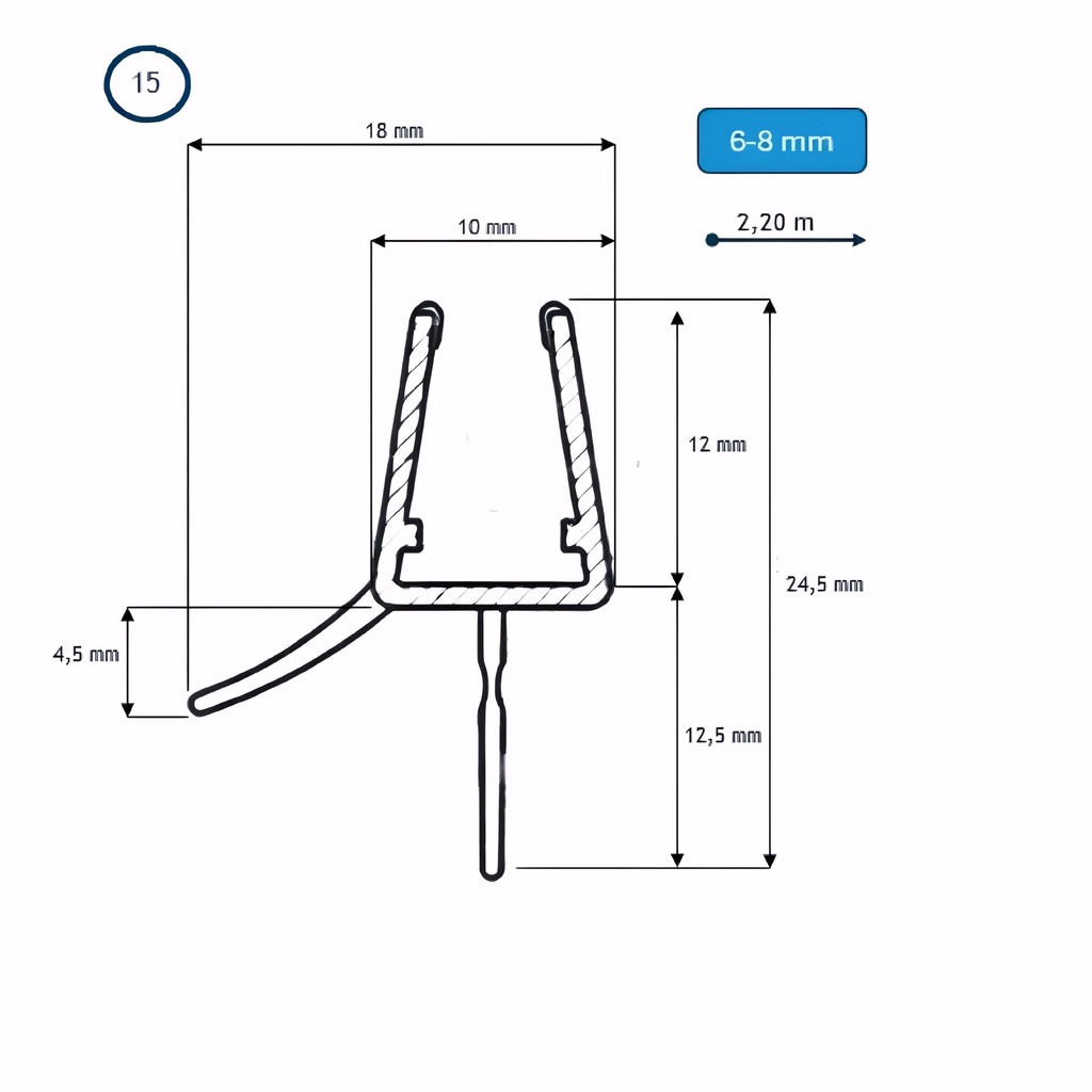 [9300015] BARRA BURLETE 06-08MM ALA CENTRAL+LATERAL a 2.2MTS (15) PGE-1087/6