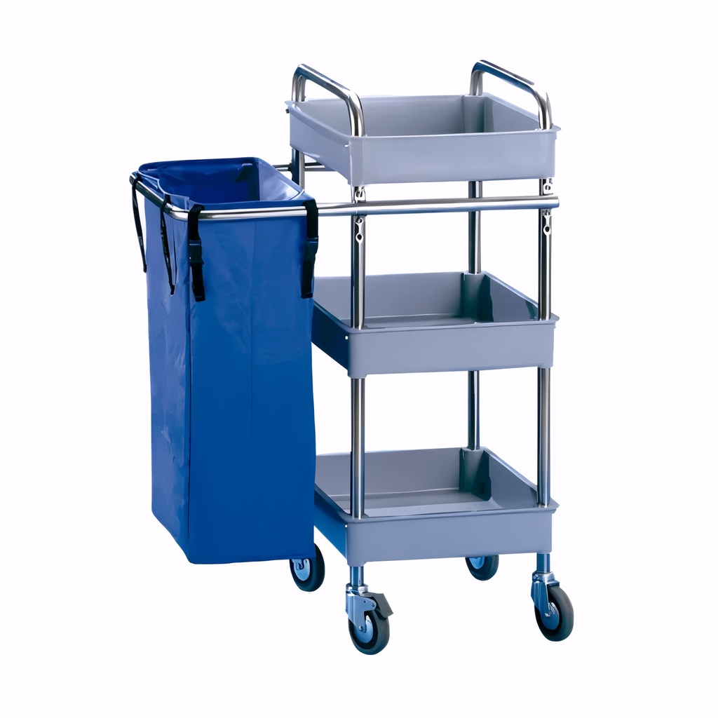 [2700103] Carro de camarera 3 bandejas pequeñas en Polipropileno y acero inox Rueda 100 mm