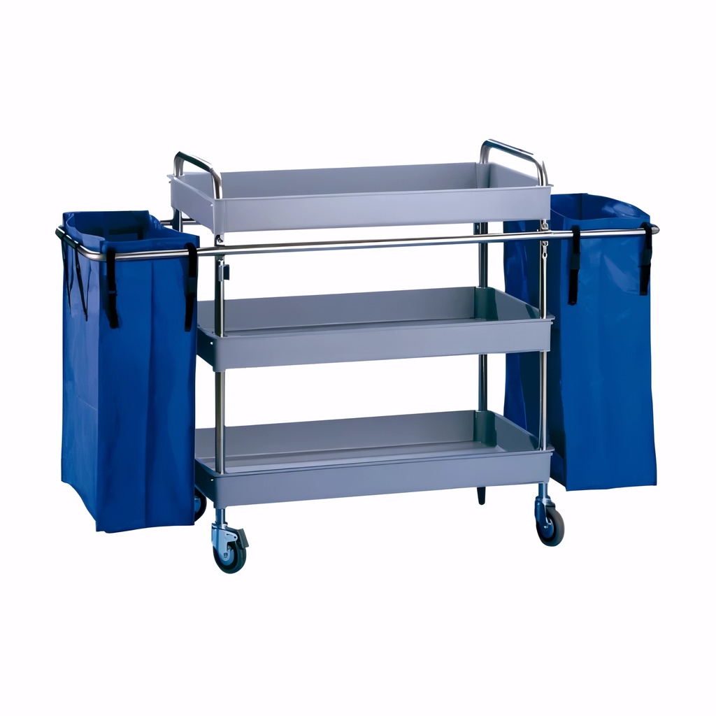 Carro de camarera 3 bandejas grandes en Polipropileno y acero inox Rueda 100 mm