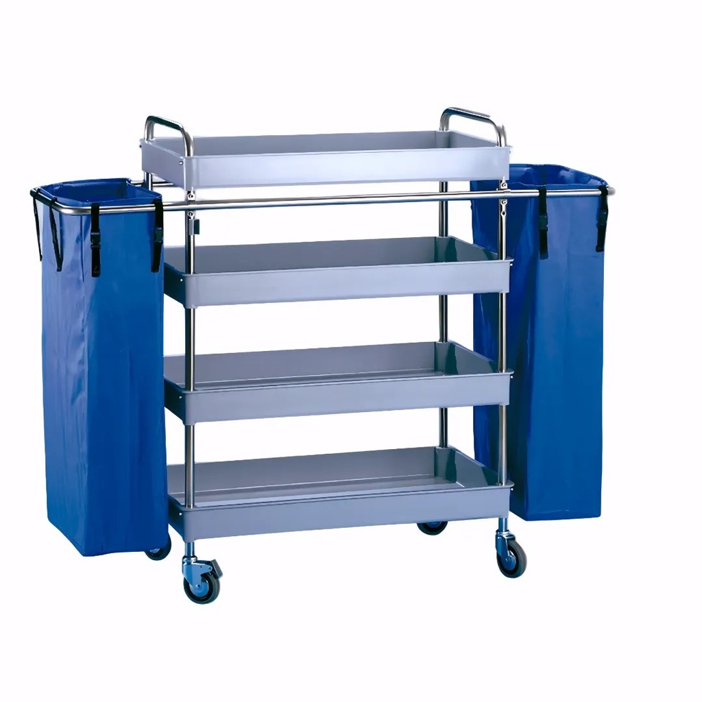 [2750105] Carro de camarera 4 bandejas grandes en Polipropileno y acero inox Rueda 100 mm