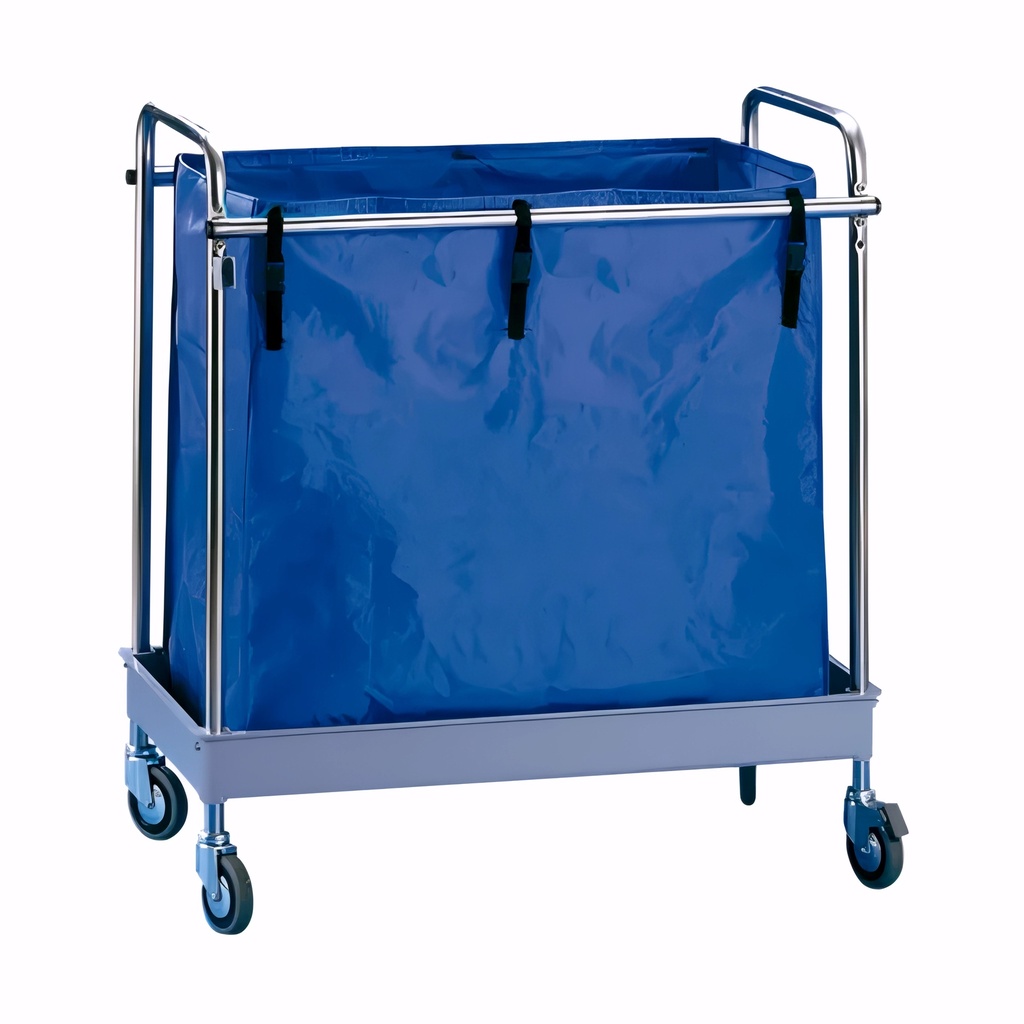 Carro para ropa con bandeja y saco grande estructura en acero inox Rueda 100 mm
