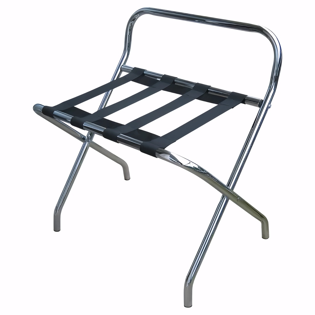 [3100009] Reposamaletas en Acero cromado cintas nylon negra con respaldo