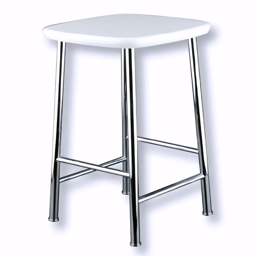 Taburete de baño en Acero inoxidable brillo y plástico ABS blanco cuadrado con 4 patas