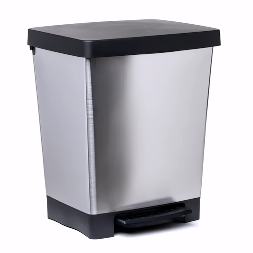 [4015140] Papelera con pedal en Plástico cromado y negro 23 L