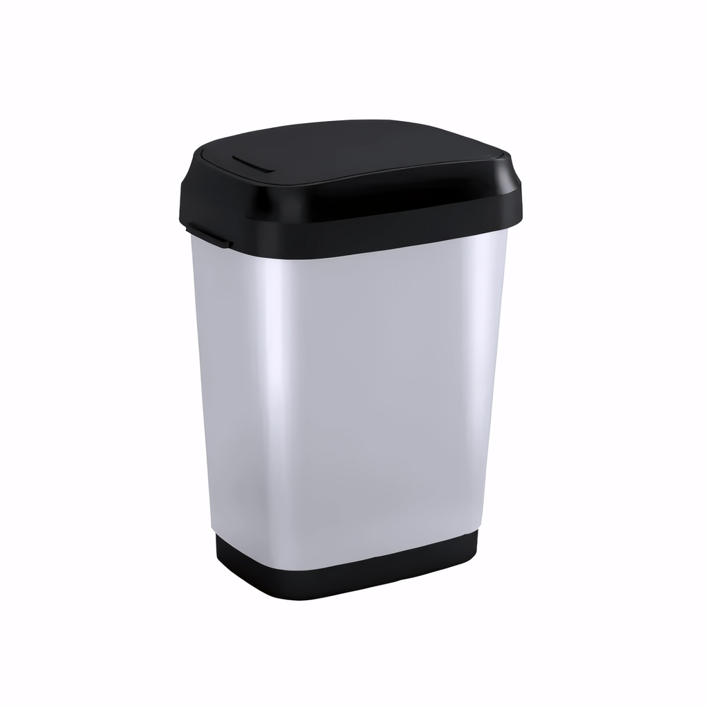 Papelera con tapa basculante en Plástico gran resistencia cromado y negro 10 L Dual Swing