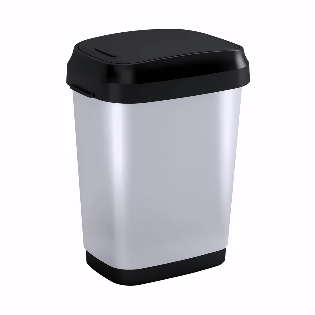 [4102020] Papelera con tapa basculante en Plástico gran resistencia cromado y negro 25 L Dual Swing