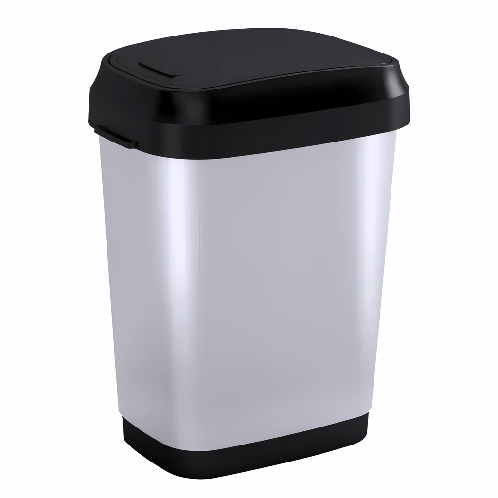Papelera con tapa basculante en Plástico gran resistencia cromado y negro 50 L Dual Swing