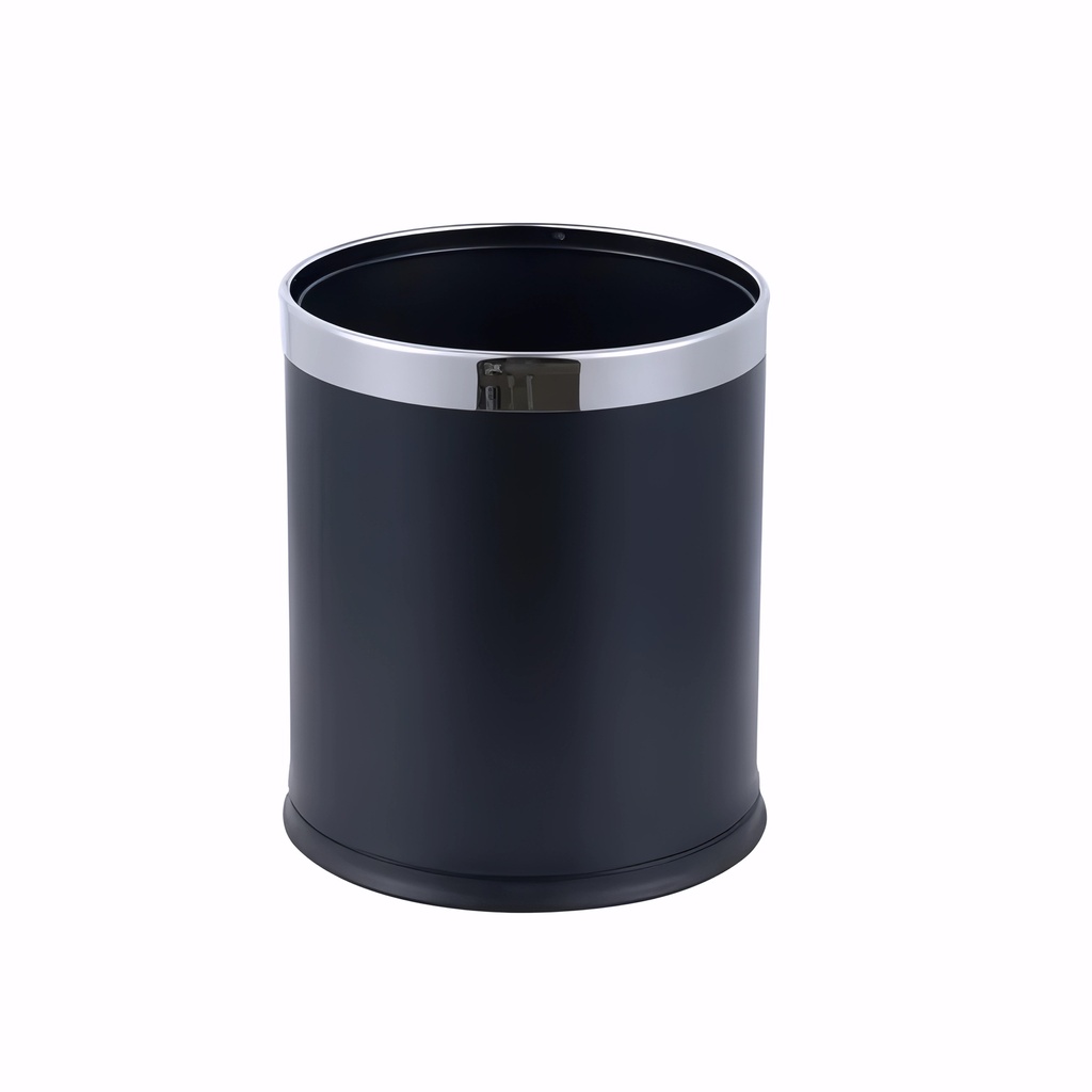Papelera en Acero pintado negro 15 L con aro plateado Elegant