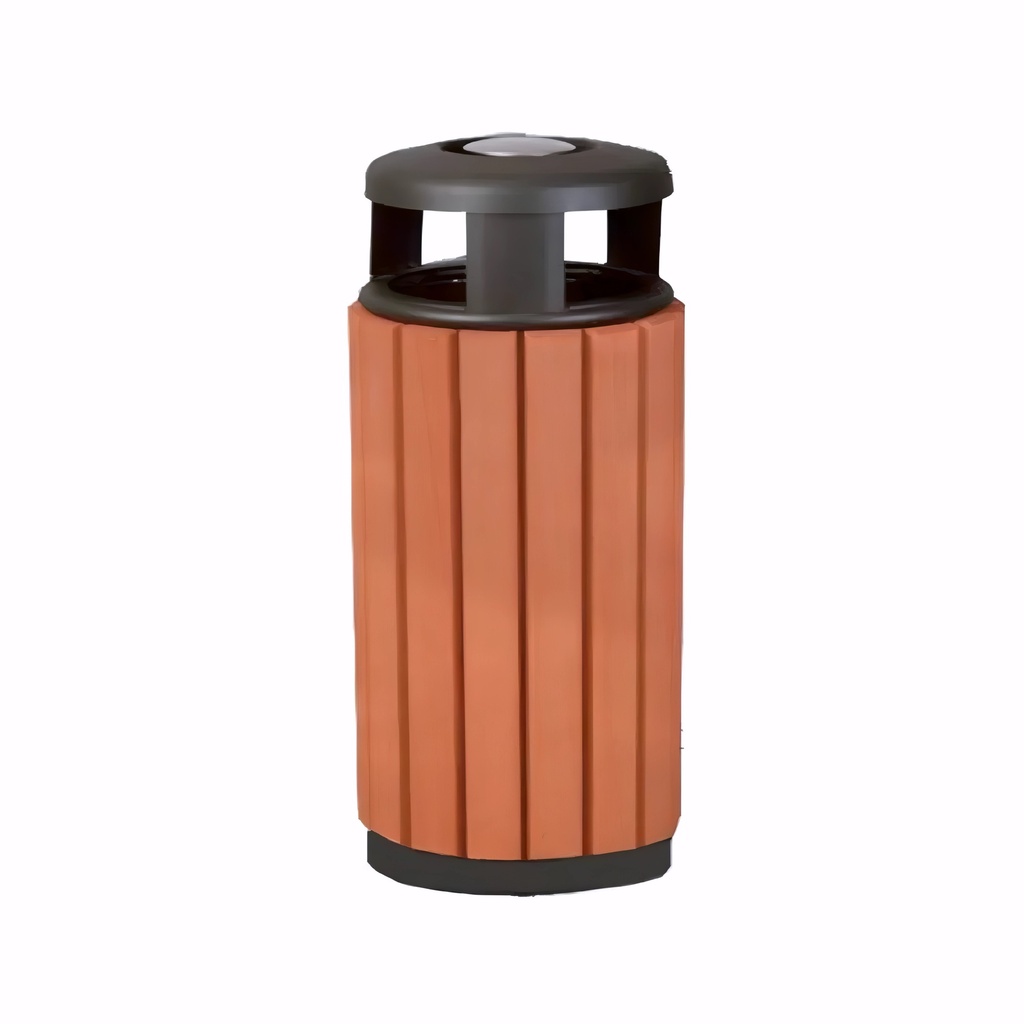 [4231150] Papelera en Acero zincado y madera 64 L Exterior con cenicero