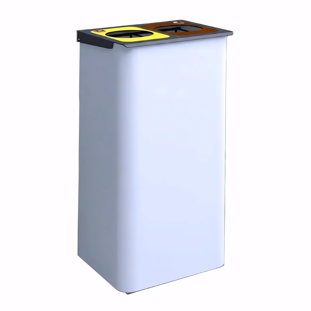 Papelera para reciclaje de 2 residuos en Acero 72 L con tapa abatible en chapa de acero