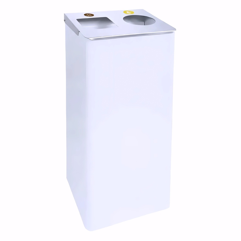 Papelera para reciclaje de 2 residuos en Acero 72 L con tapa abatible en acero inox