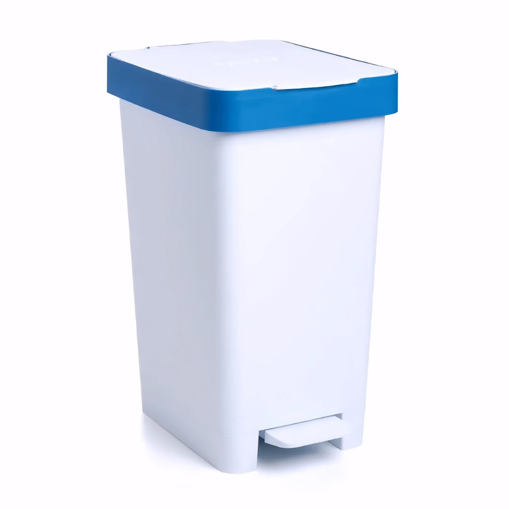 Papelera para reciclaje con pedal en Plástico blanco y azul 25 L Ecore
