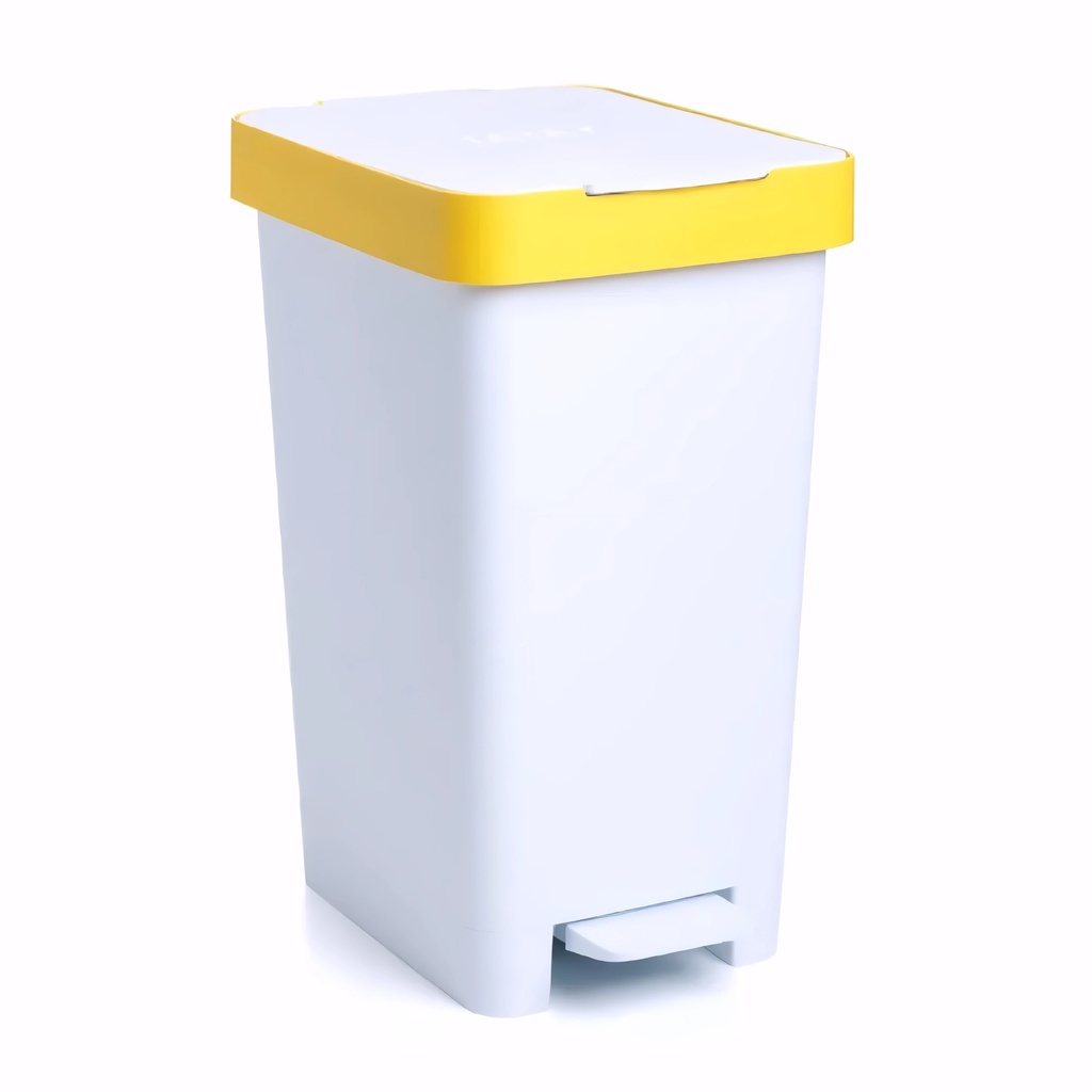 [4326380] Papelera para reciclaje con pedal en Plástico blanco y amarillo 25 L Ecore