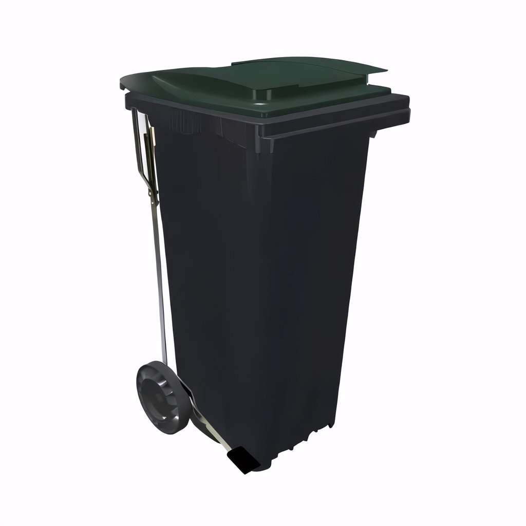 Contenedor de 120 L con pedal en Polietileno cuerpo gris antracita y tapa verde inglés