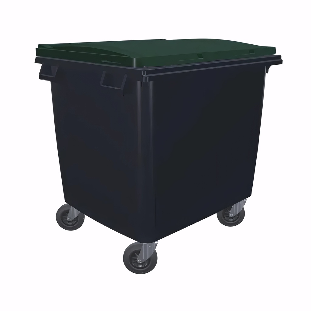 Contenedor de 1000 L en Polietileno cuerpo gris antracita y tapa verde inglés