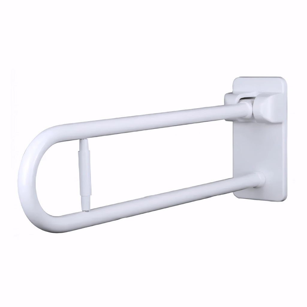 Asidero Abatible con portarrollo 60 cm en Acero cincado recubierto en PVC blanco con placa trasera