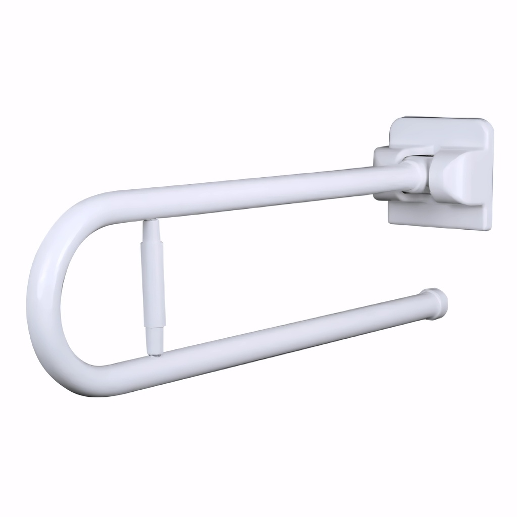Asidero Abatible con portarrollo 70 cm en Acero cincado recubierto en PVC blanco