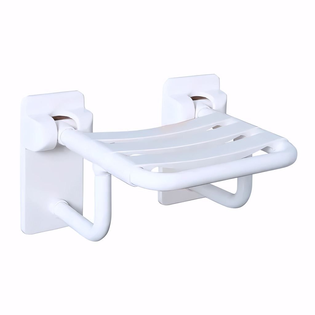 [4842200] Asiento de ducha Abatible en Acero cincado recubierto en PVC blanco con placa trasera